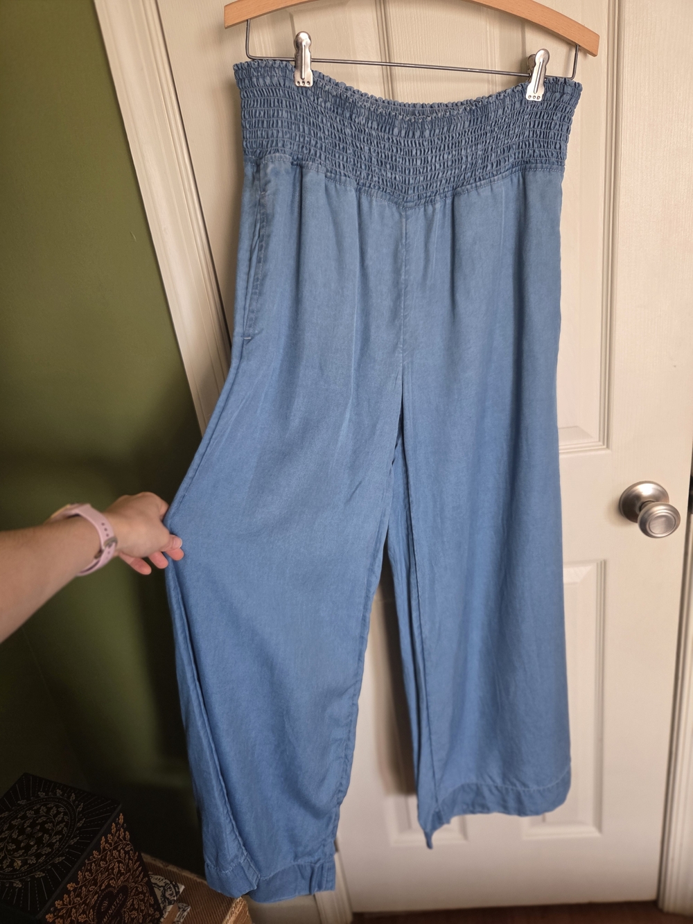 Joie Light Blue Wide-Leg Smocked Waist Pants